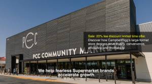 PCC Community Market Exterior store design and branding - We help fearless Supermarket brands Accele