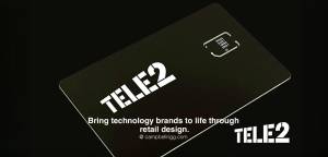 The sim card and logo for Tele2 Russia mobile operator. Bring technology to life through retail desi