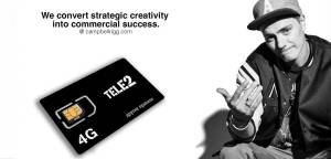 The logo for Tele2 Russia mobile operator. We convert strategic creativity into commercial success @
