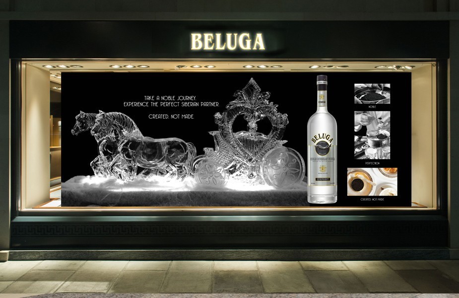 Beluga Russian Vodka window promotion