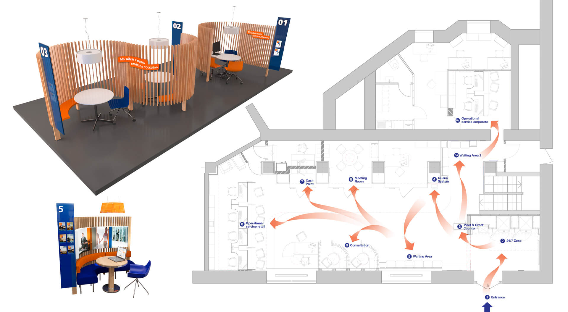 Promsvyazbank floor plans and visual of customer consultation points