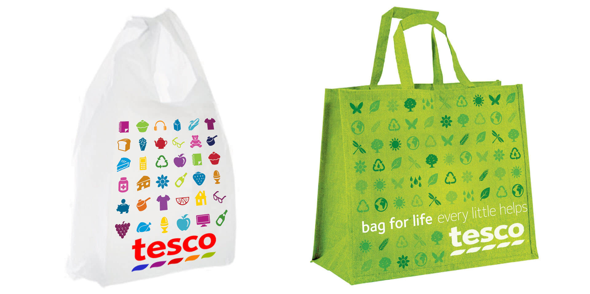 Rebranding Tesco brand identity on shopping bags