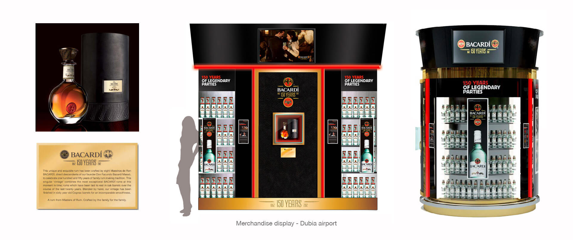 Bacardi 150 Years celebration merchandising system design for Duty Free Dubia Airport