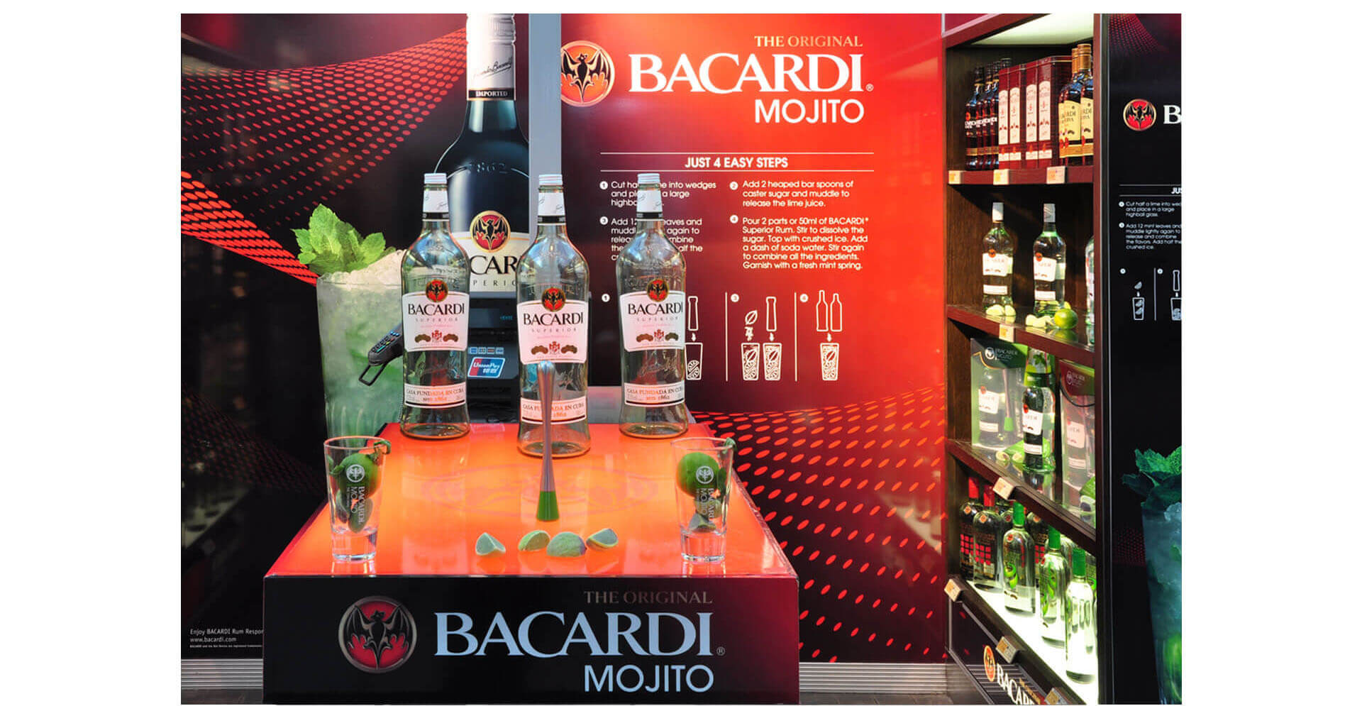 Bacardi Mojito Global Travel Retail, brand activation store interior design and branding at Charles de Gualle Airport