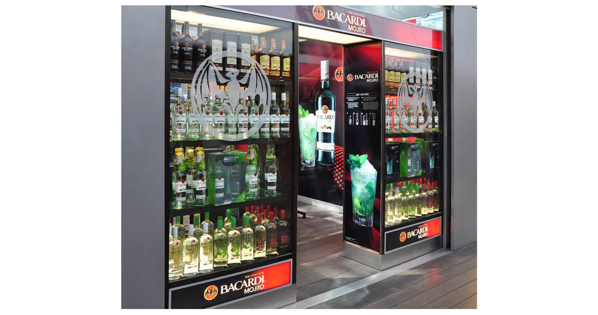 Bacardi Mojito Global Travel Retail, brand activation store entrance design at Charles de Gualle Airport