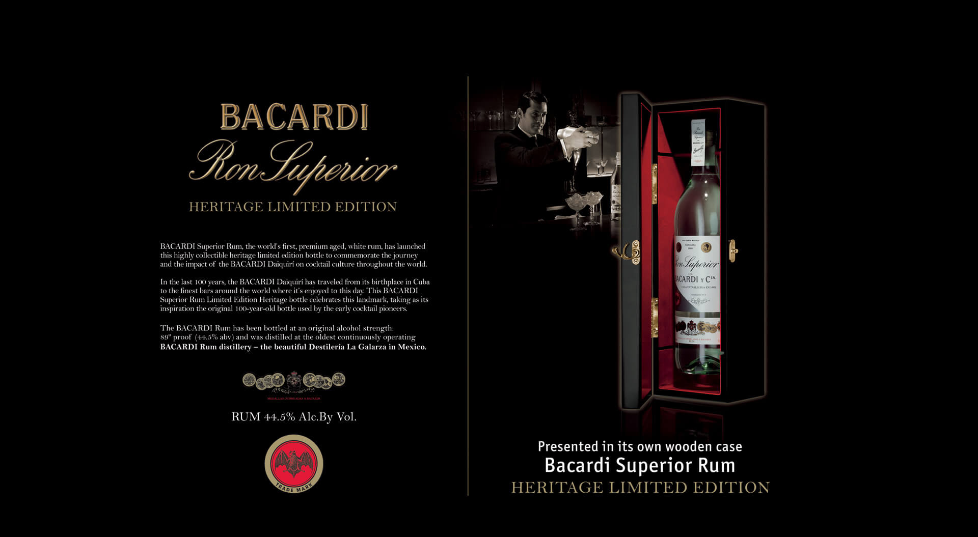 Bacardi Heritage Ron Superior Limited Edition brand identity and promotion duty free airports 