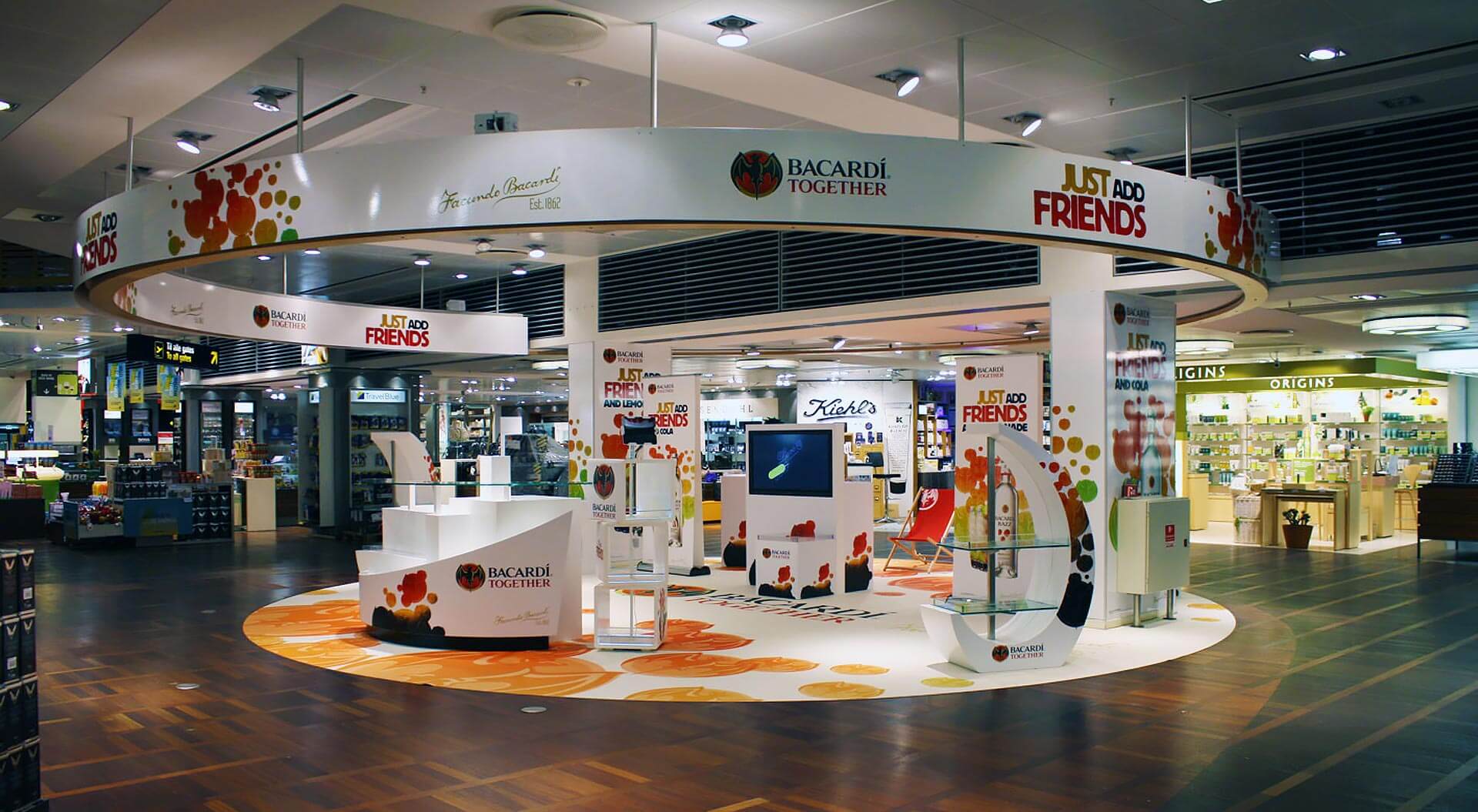 Bacardi Together brand identity duty free promotion campaigns for travel retail airport design
