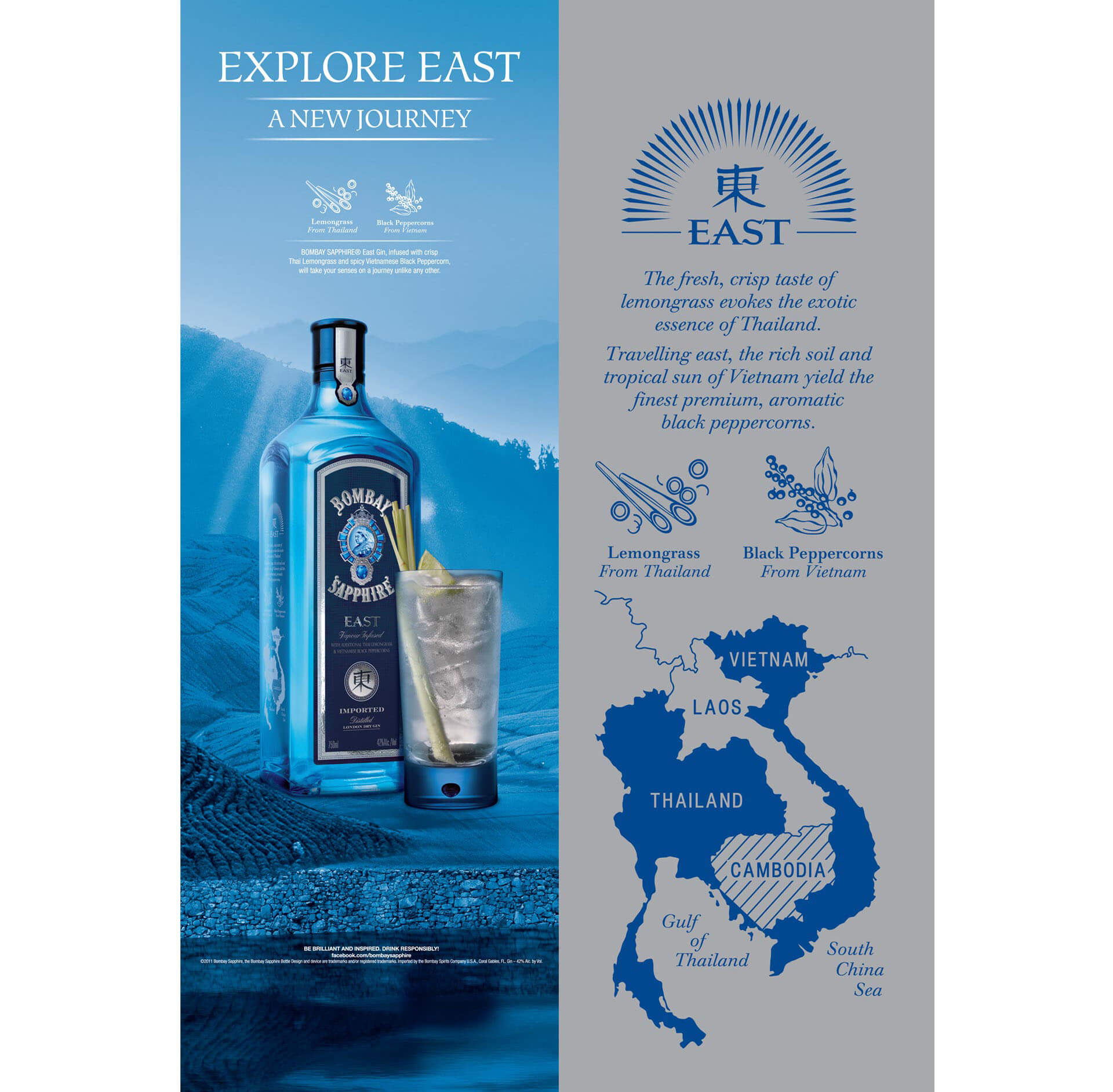 Bombay Sapphire East store branding and graphic photography for World Duty Free - Explore East a new journey