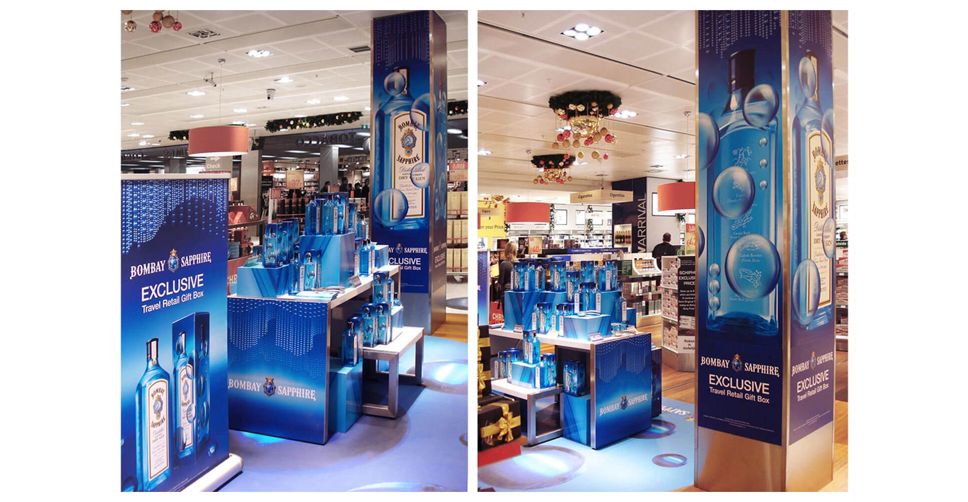 Bombay Sapphire Reign merchandising display striking visual effect in each airport installation