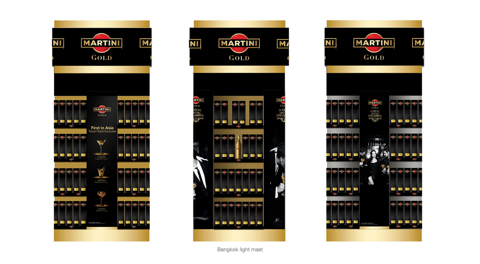 Martini Gold the new taste Dolce & Gabbana Bangkok light bar branding for Bacardi Global Travel Retail