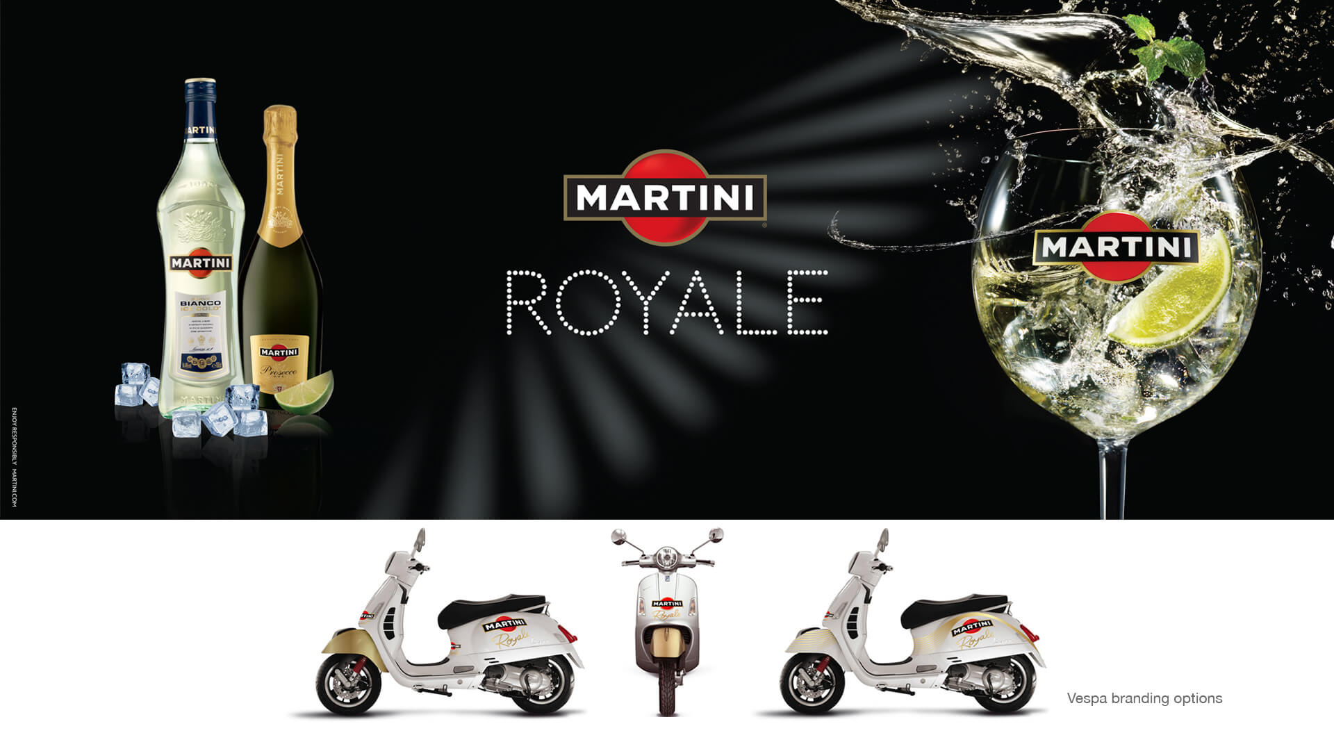  Martini Royale spirits industry promotion campaigns win a Vespa travel retail, airports, duty-free alcohol marketing for Bacardi Global Travel Retail
