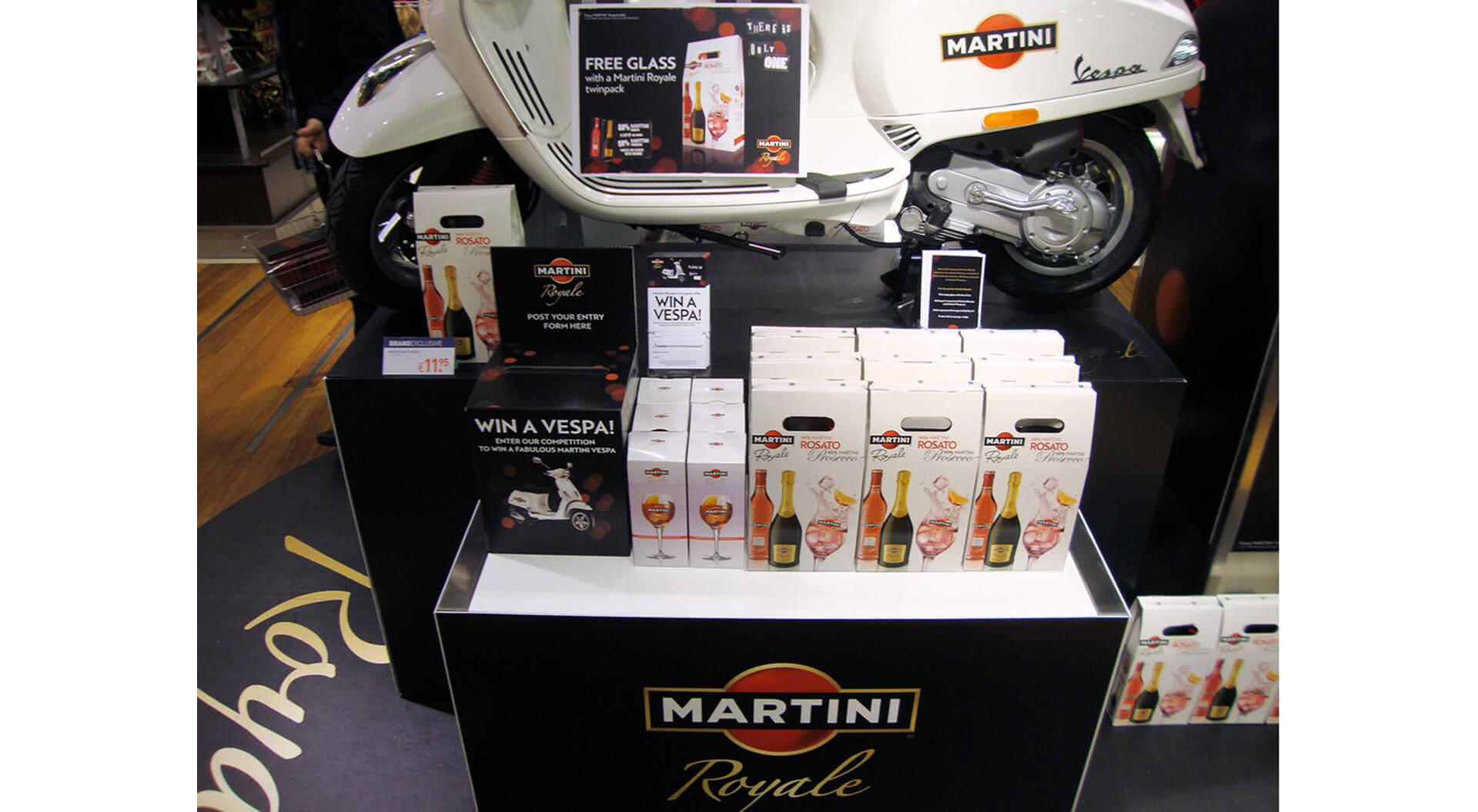  Martini Royale  win a Vespa travel retail, merchandising display in airports for Bacardi Global Travel Retail