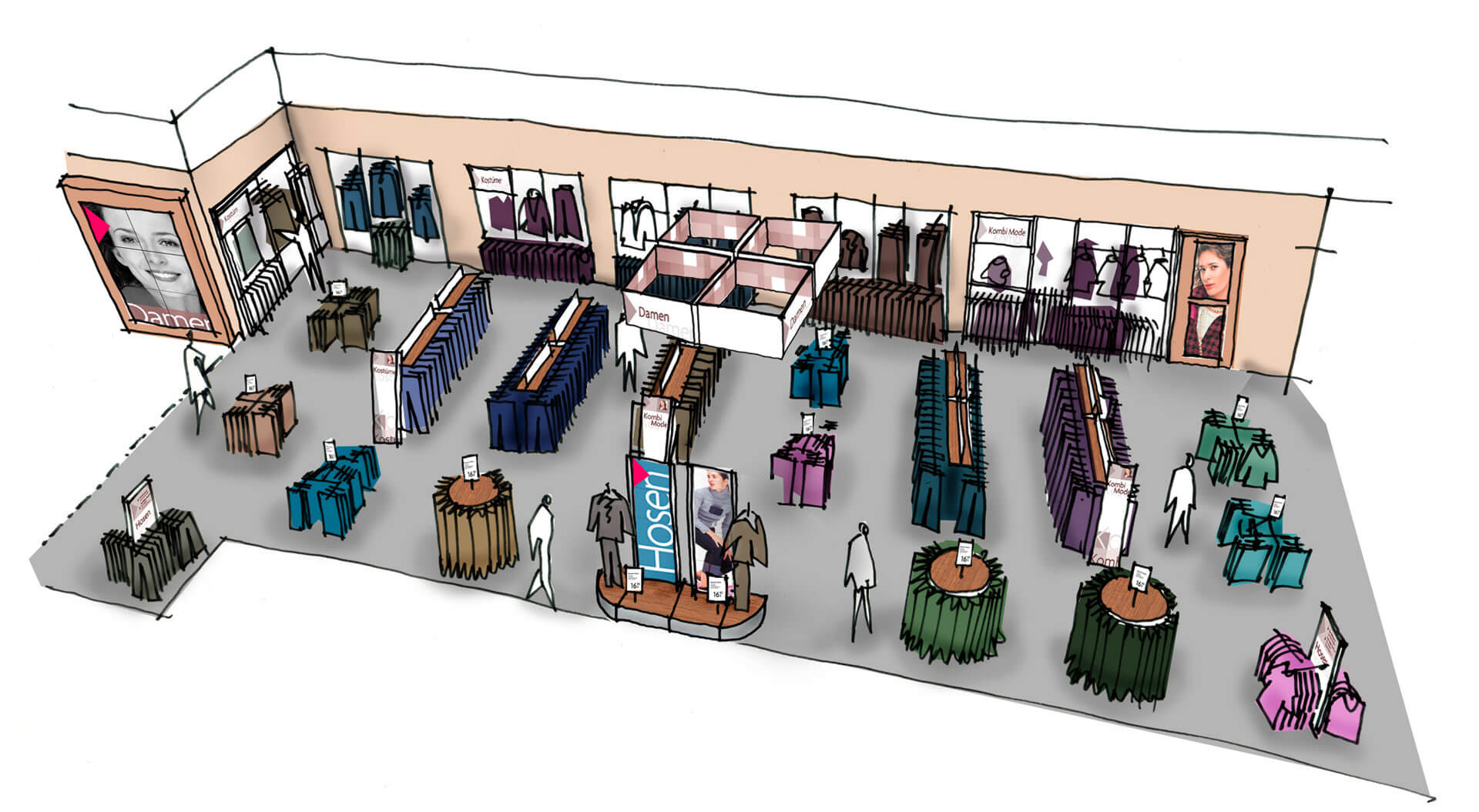  Adler Fashion Store Germany sketch of retail store interior design womens wear jeans department