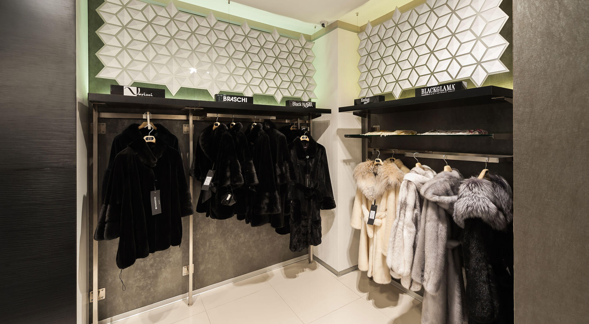 Snow Queen, Снежная королева,  Russia fashion store retail interior design, merchandising and rebrand graphics for furs department