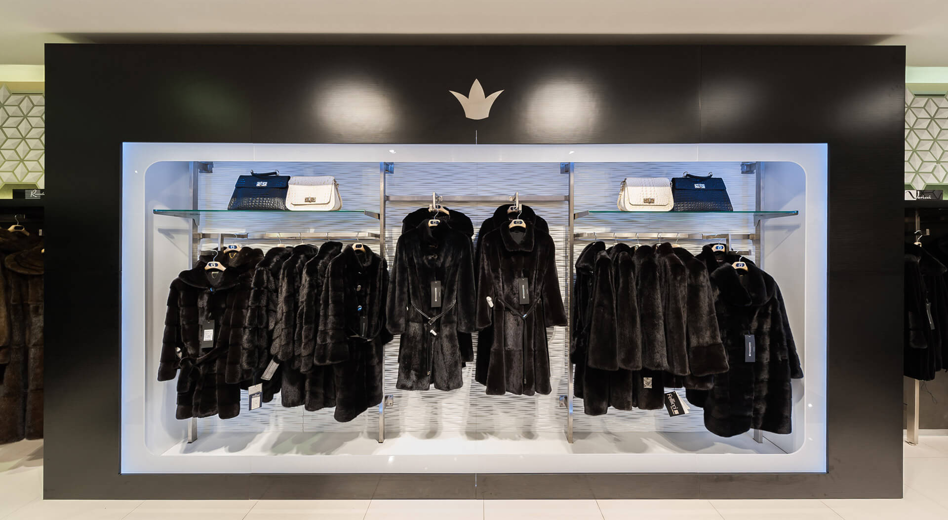 Snow Queen, Снежная королева,  Russia fashion store retail interior design, rebrand, furs department