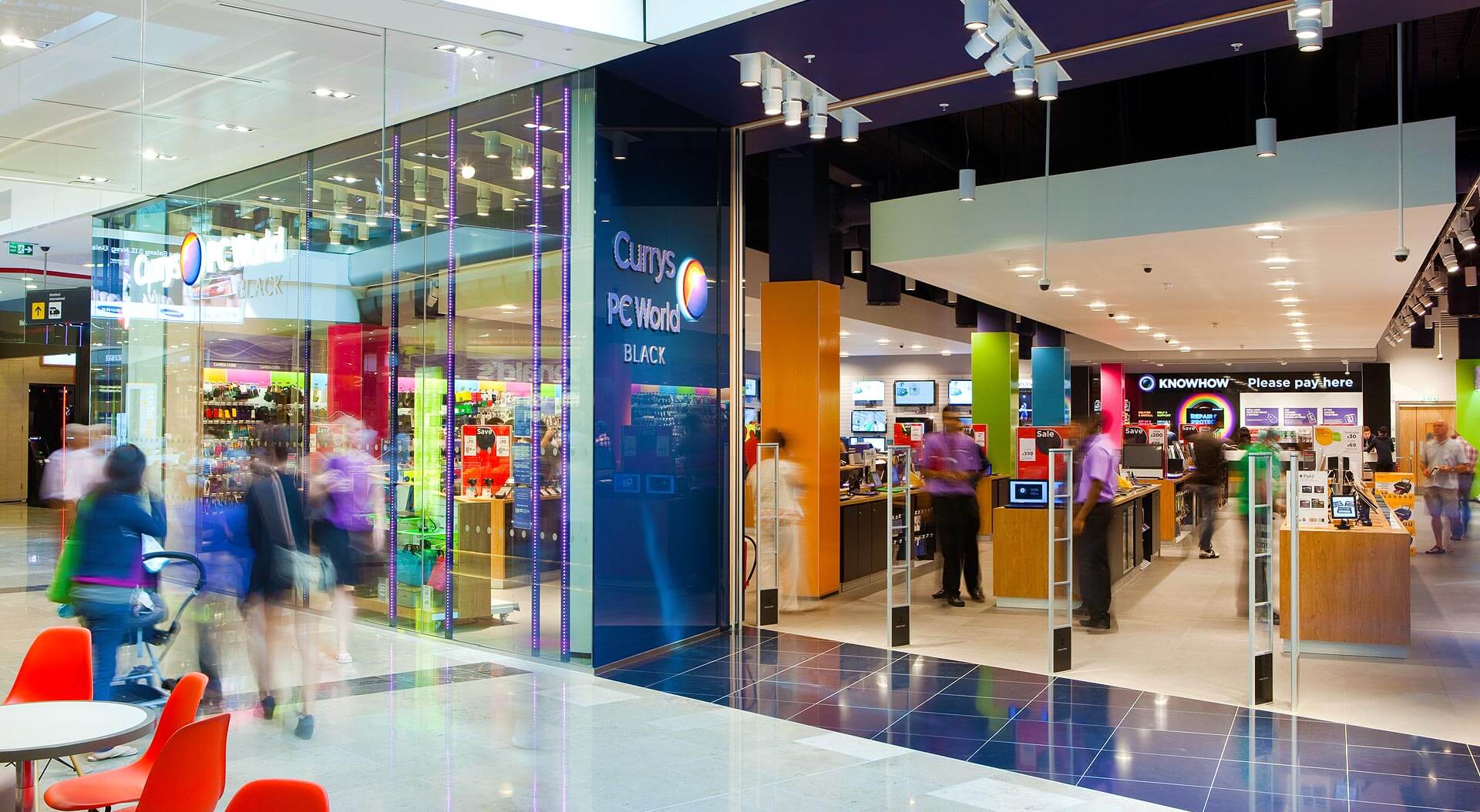 Black Technology rebrand identity, entrance to store at Westfield Shopping Mall Stratford