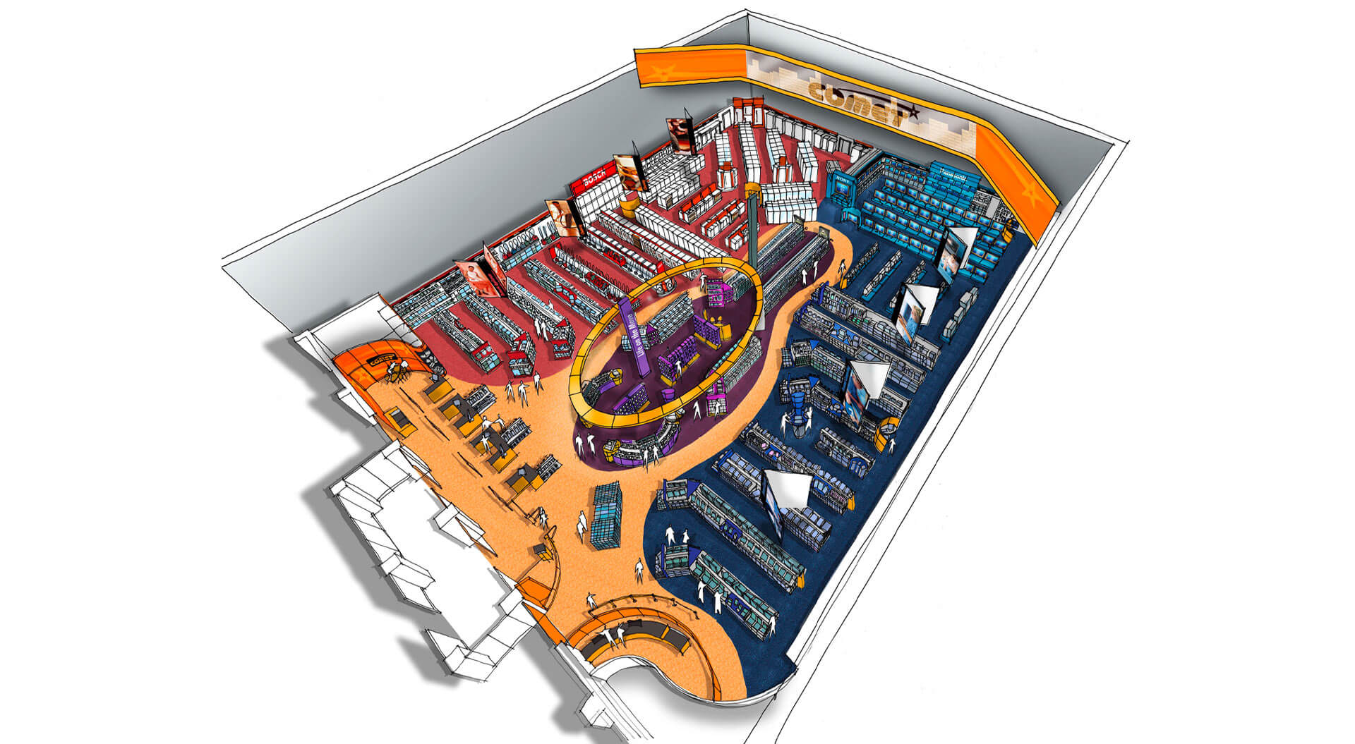 Comet electronic and technology reatil store design planning visual