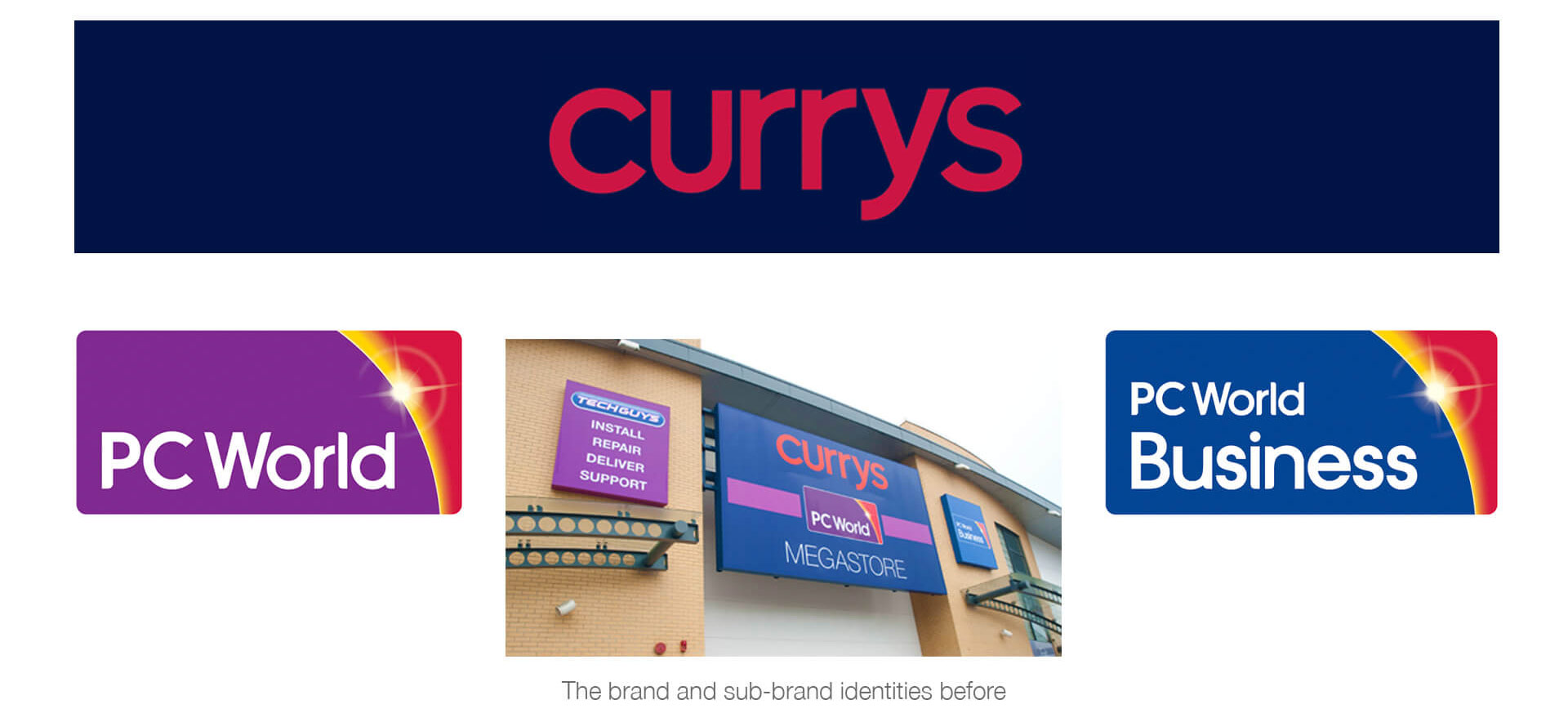 Currys PC World electronics technology retail logos before the rebranding 
