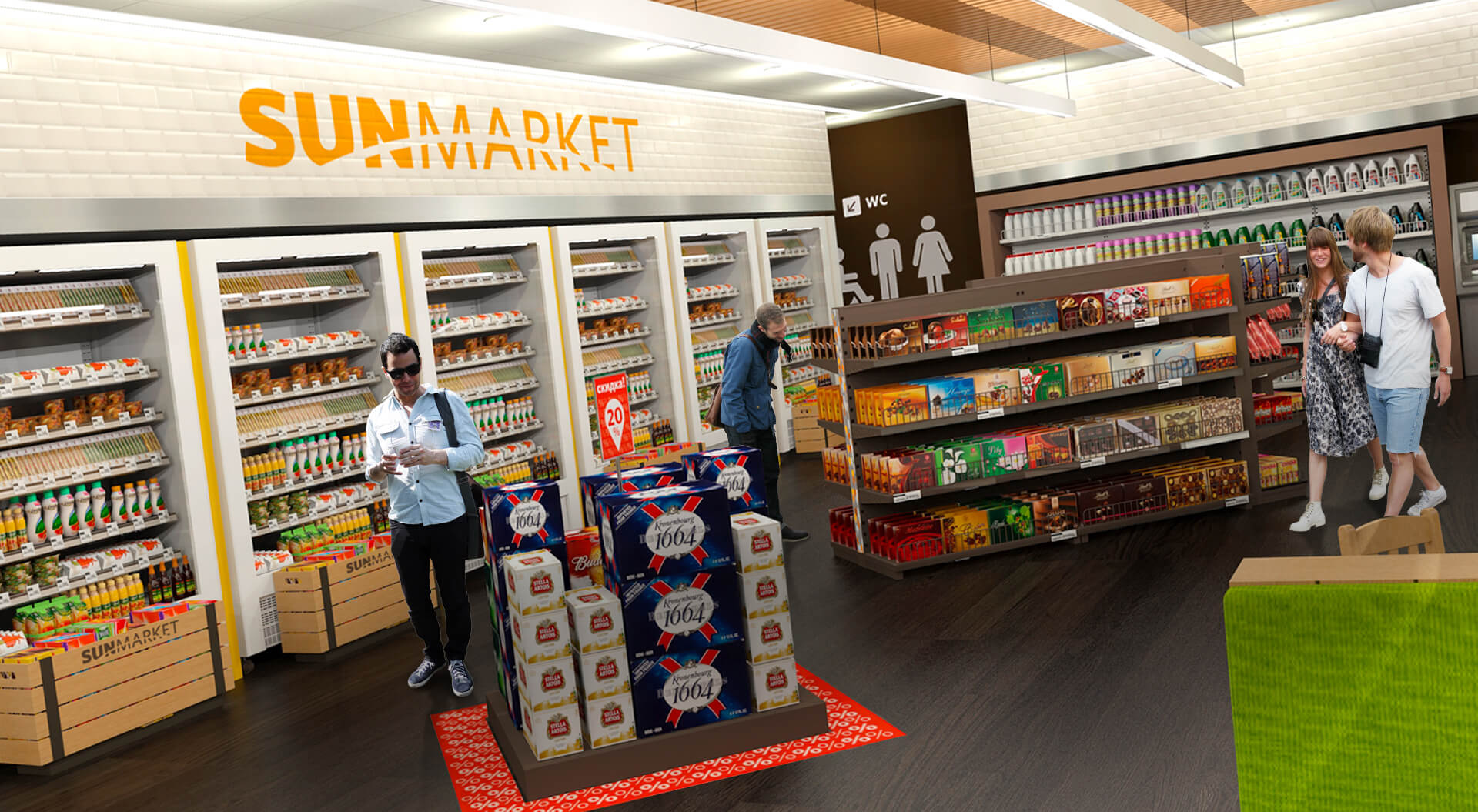 WOG, Western Oil Group Ukraine Petrol forecourt branding and interior store design Sun Market