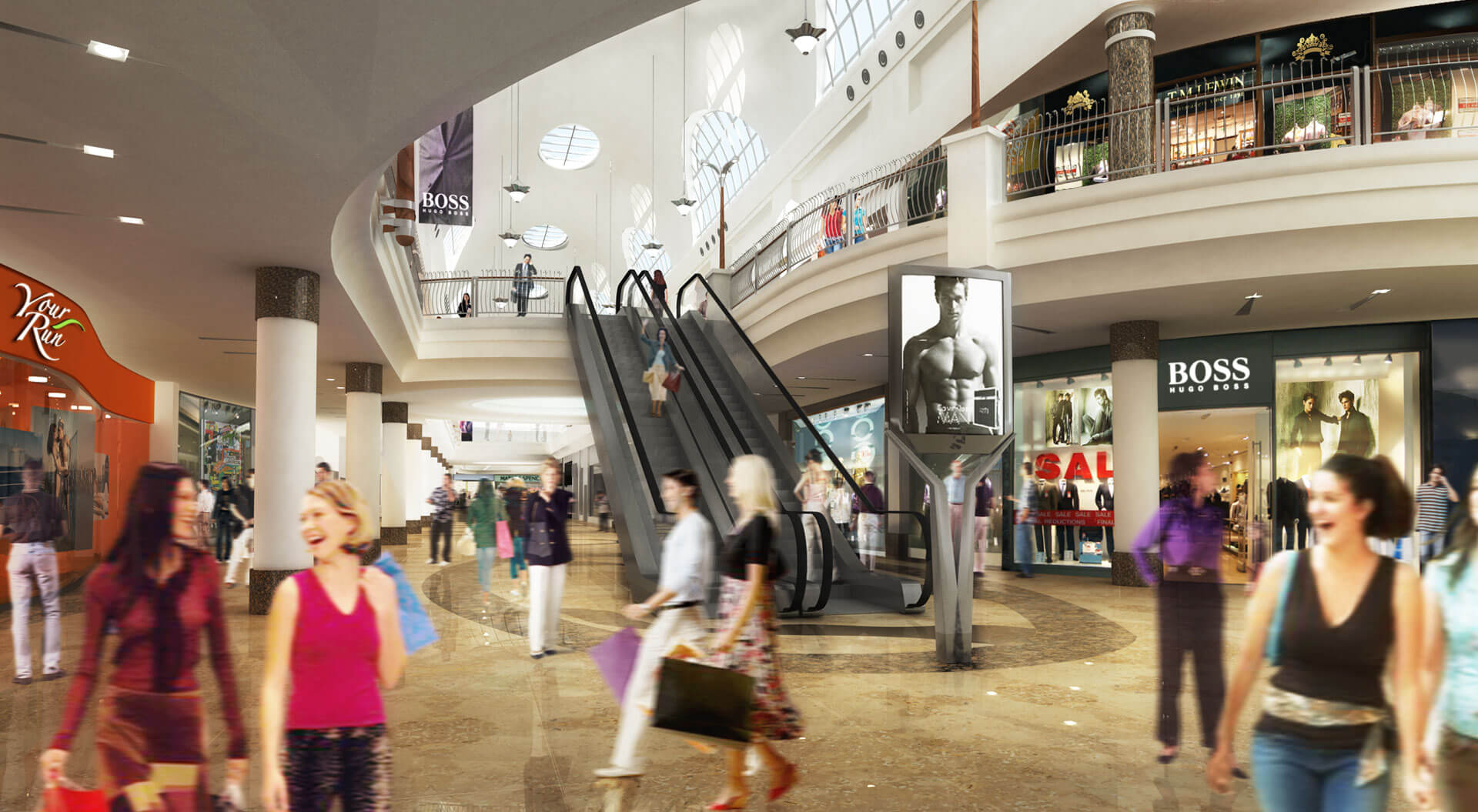 Shopping centre architecture, interior design branding, identity, brand guidelines manuals, way-finding marketing retail strategies format planning, fashion stores , restaurants, leisure and entertainment tenant mix, food court - Port City Mall Ukraine.