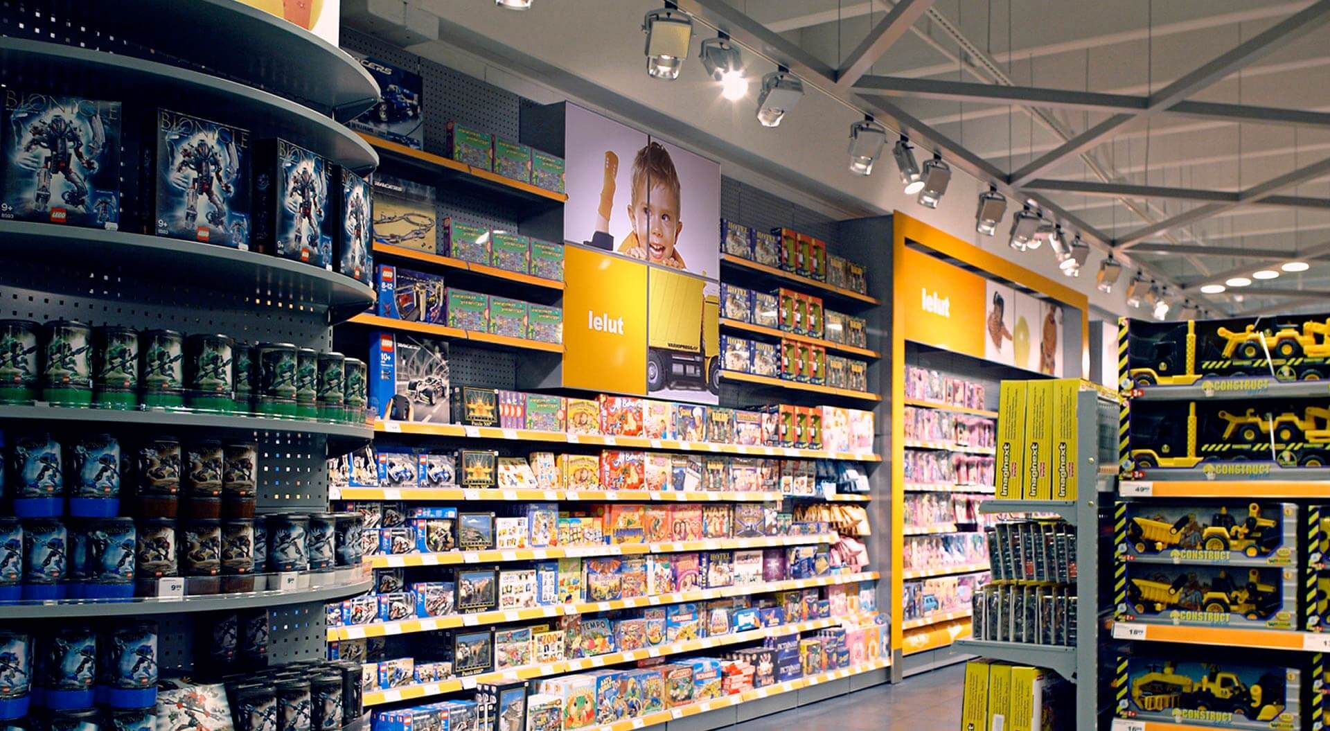 K CityMarket hypermarket Finland, children's toy department merchandising system and branding