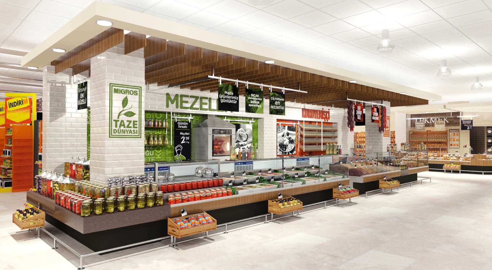 Visual of Migros Turkey supermarket delicatessan tratoria department store design and brand communications