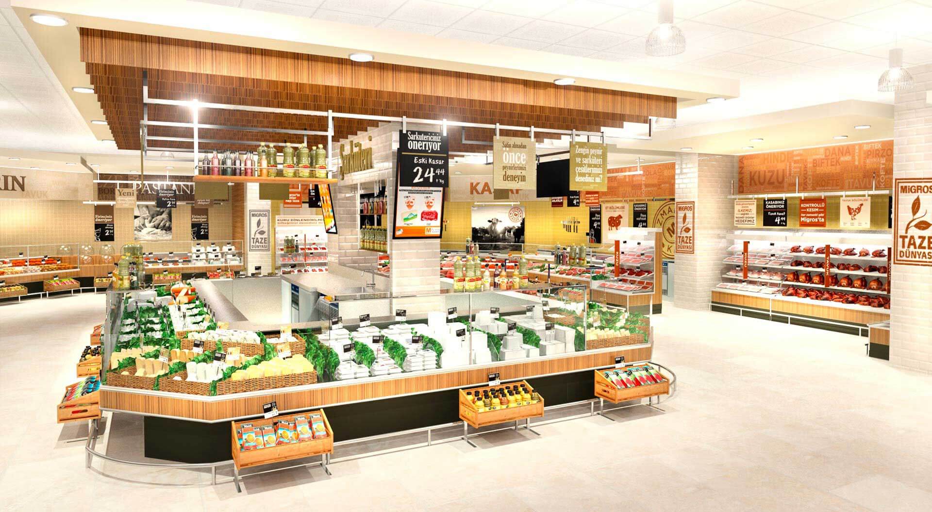 Visual of Migros Turkey supermarket cheeese department store design and brand communications