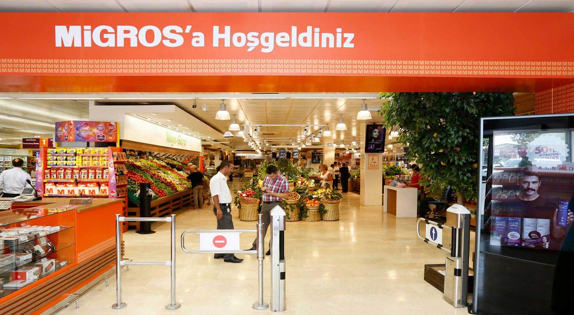 Migros Turkey supermarket entrance area to fresh produce store design and brand communications