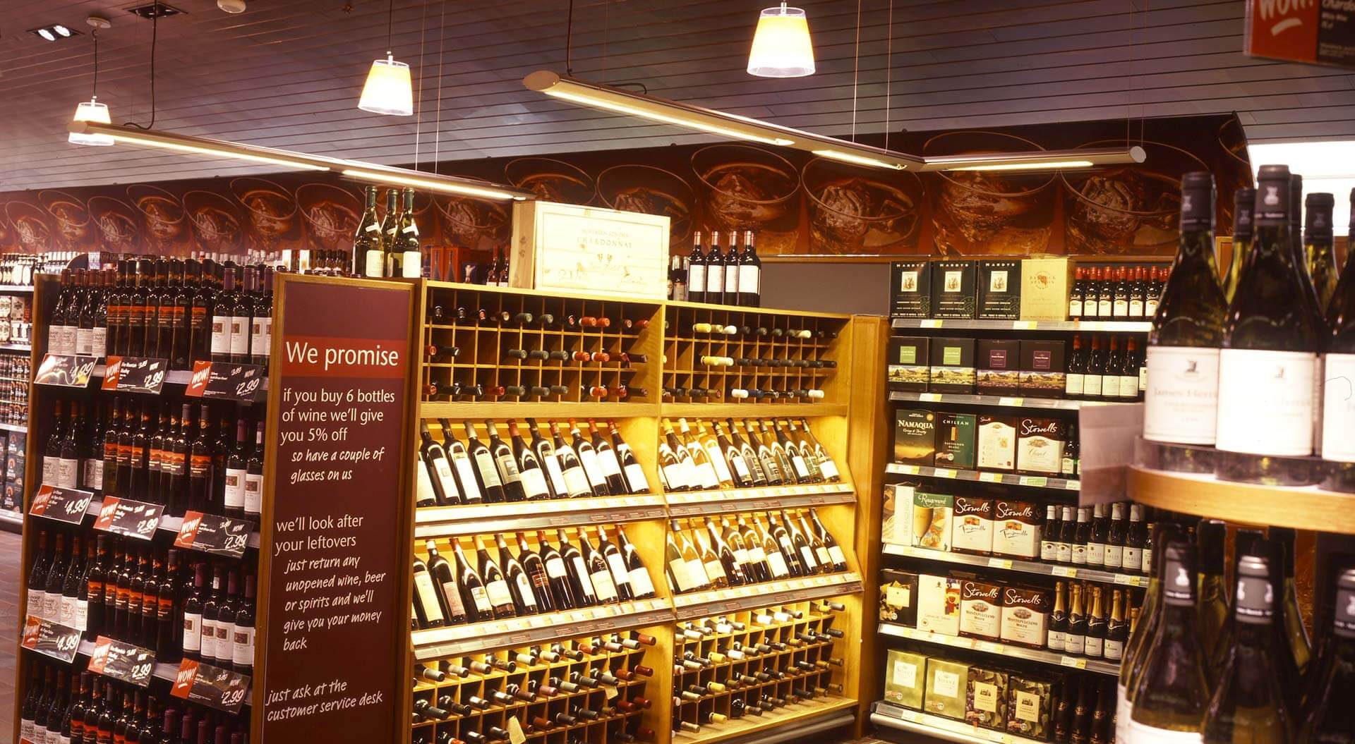 Safeway supermarkets interior store design and branding for wine department merchandising display