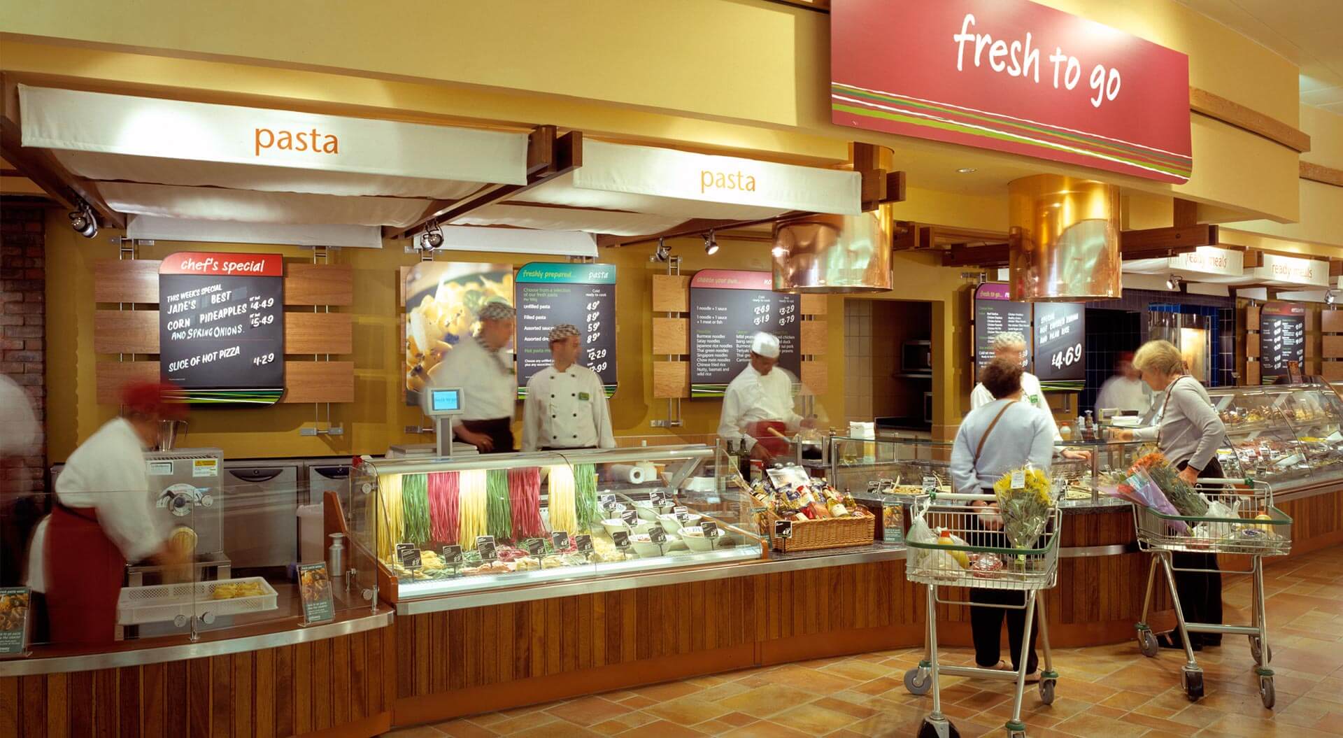Safeway interior store design for fresh counters in supermarkets
