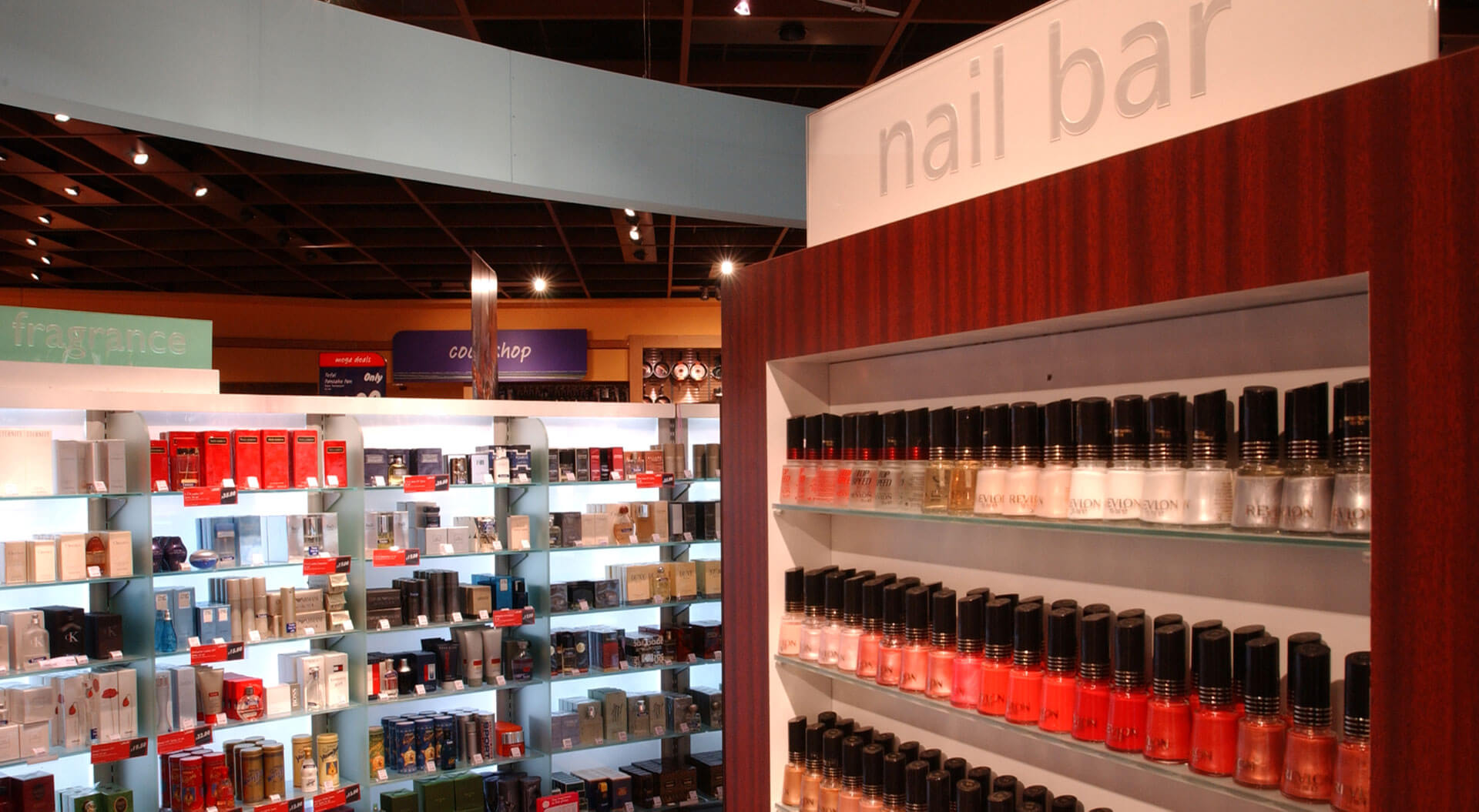 Safeway Mega store hypermarket health and beauty nail bar department merchanding display and grapghic branding