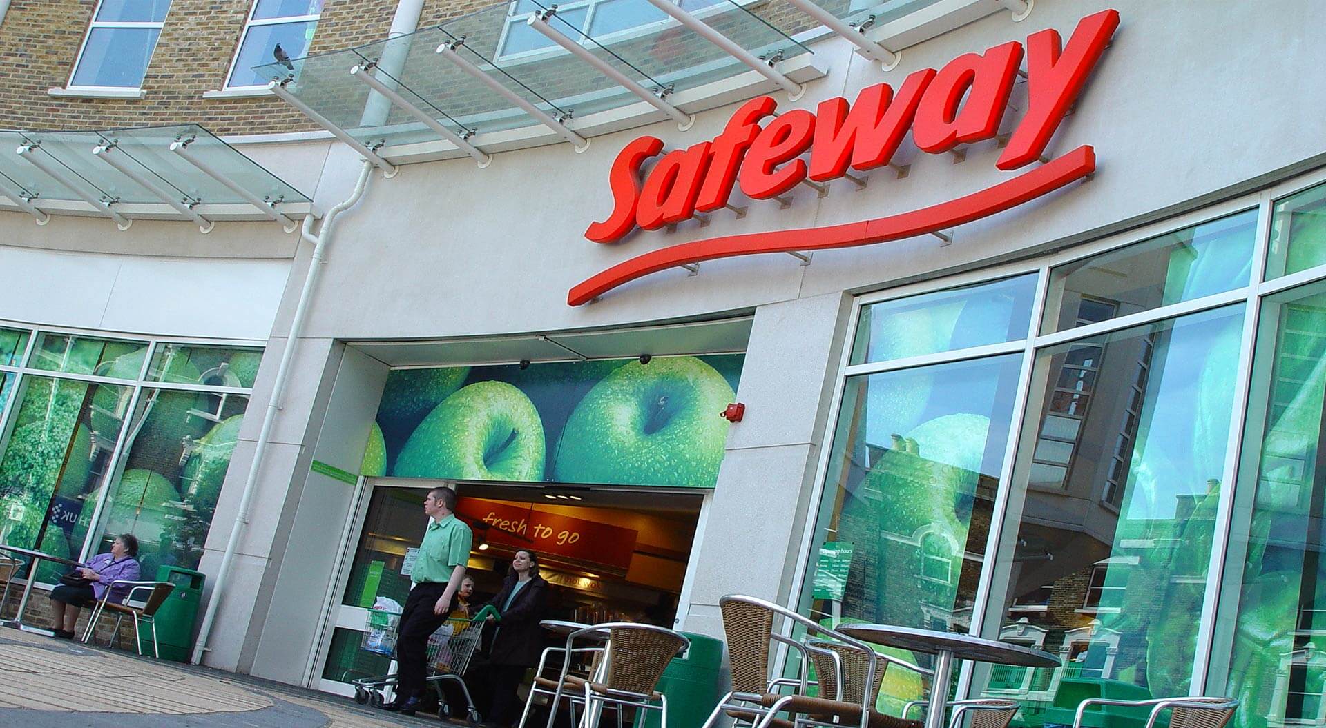 Entrance to Safeway supermarket store design and external branding
