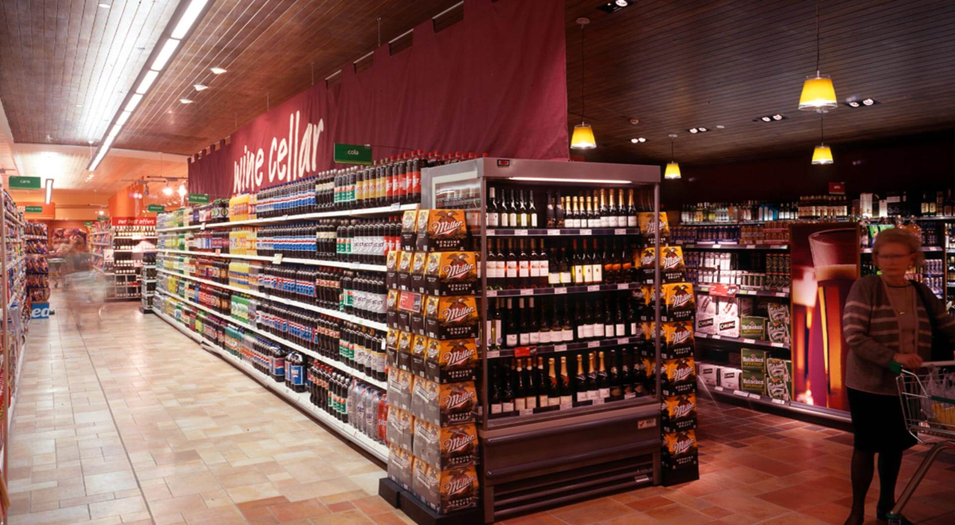 Safeway supermarket interior store design, merchandising display systems and branding for the wine cellar