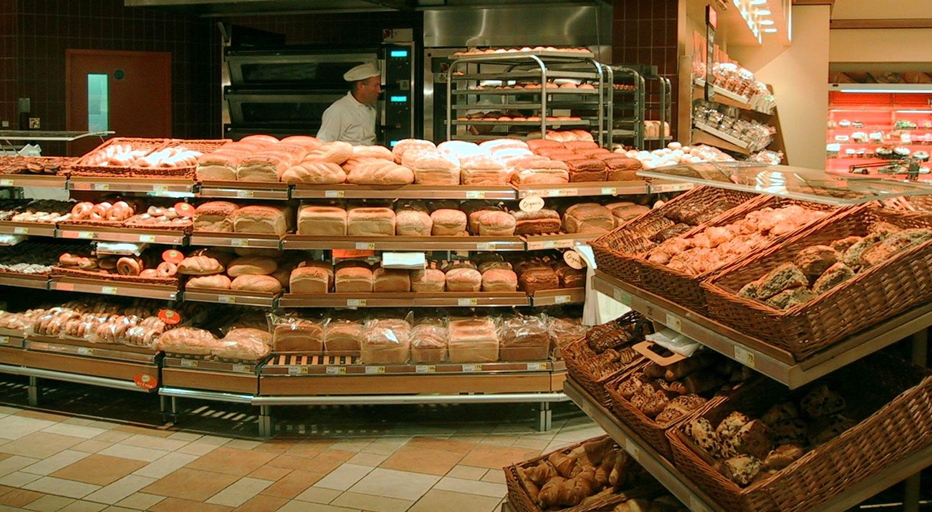 Safeway supermarket interior store design, merchandising display systems for bakery department