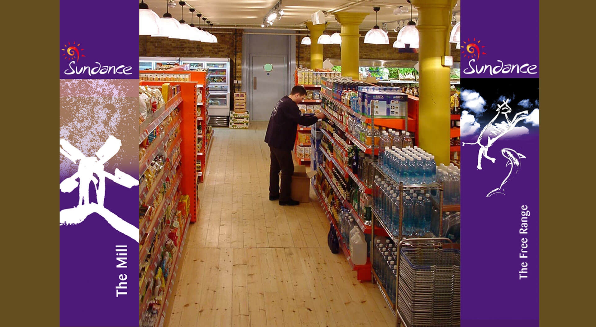 Sundace Organic supermarket interior store design with department branding banners