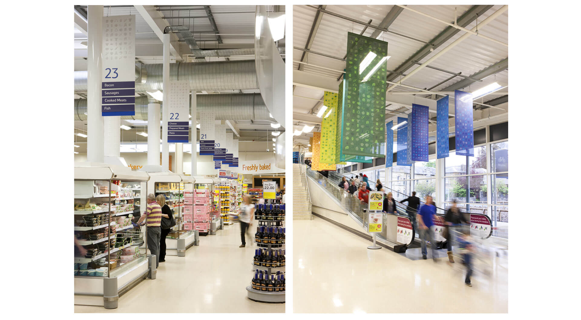Retail branding, corporate identity, brand, hypermarket interior design planning, marketing POP in-store, grocery food supermarkets - Tesco