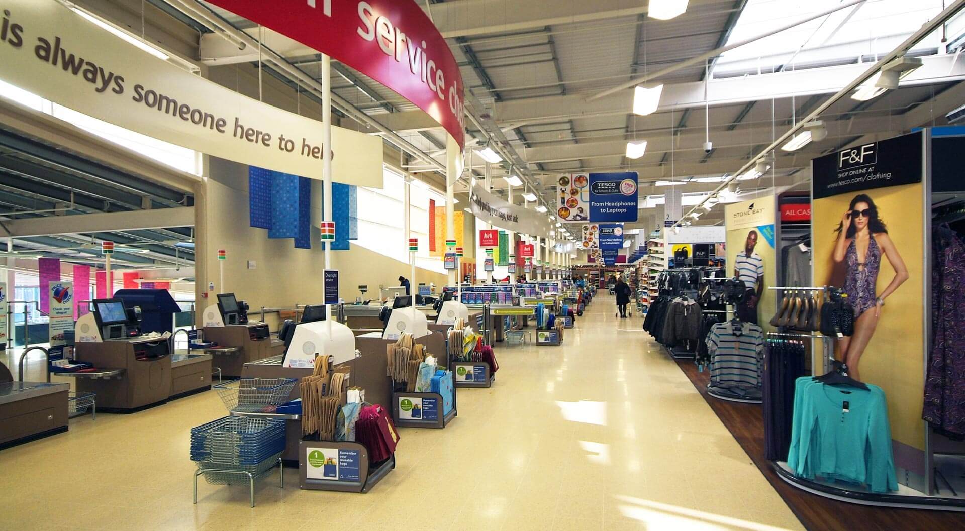 Retail branding, corporate identity, brand, hypermarket interior design planning, marketing POP in-store, grocery food supermarkets - Tesco