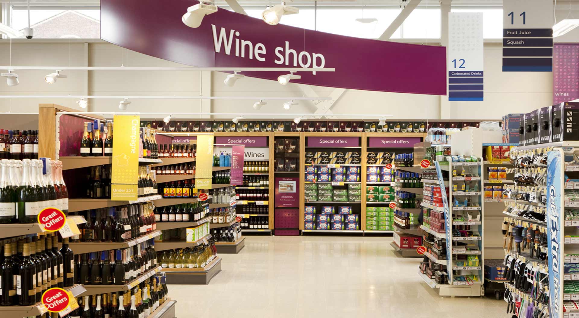 Retail branding, corporate identity, brand, hypermarket interior design planning, marketing POP in-store, grocery food supermarkets - Tesco