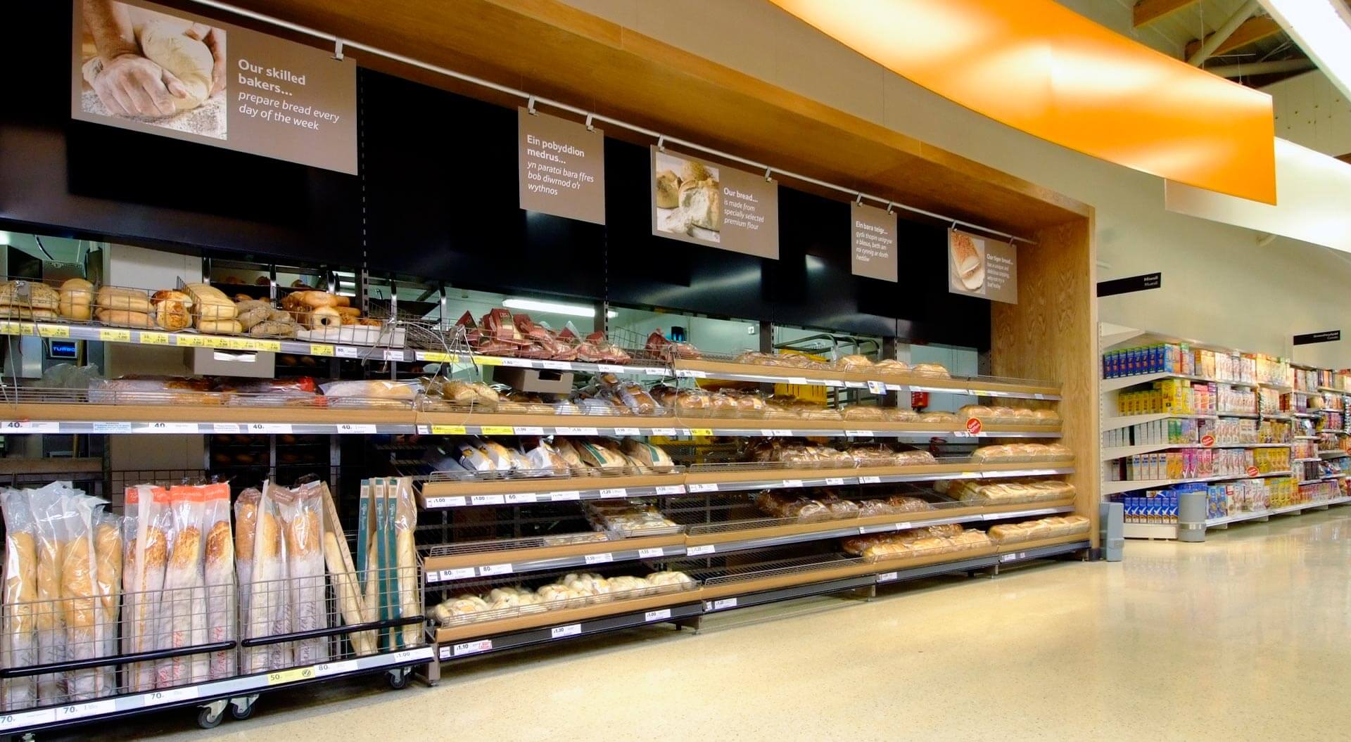 Tesco supermarket welshpool bakery merchandising system and graphic communication suite
