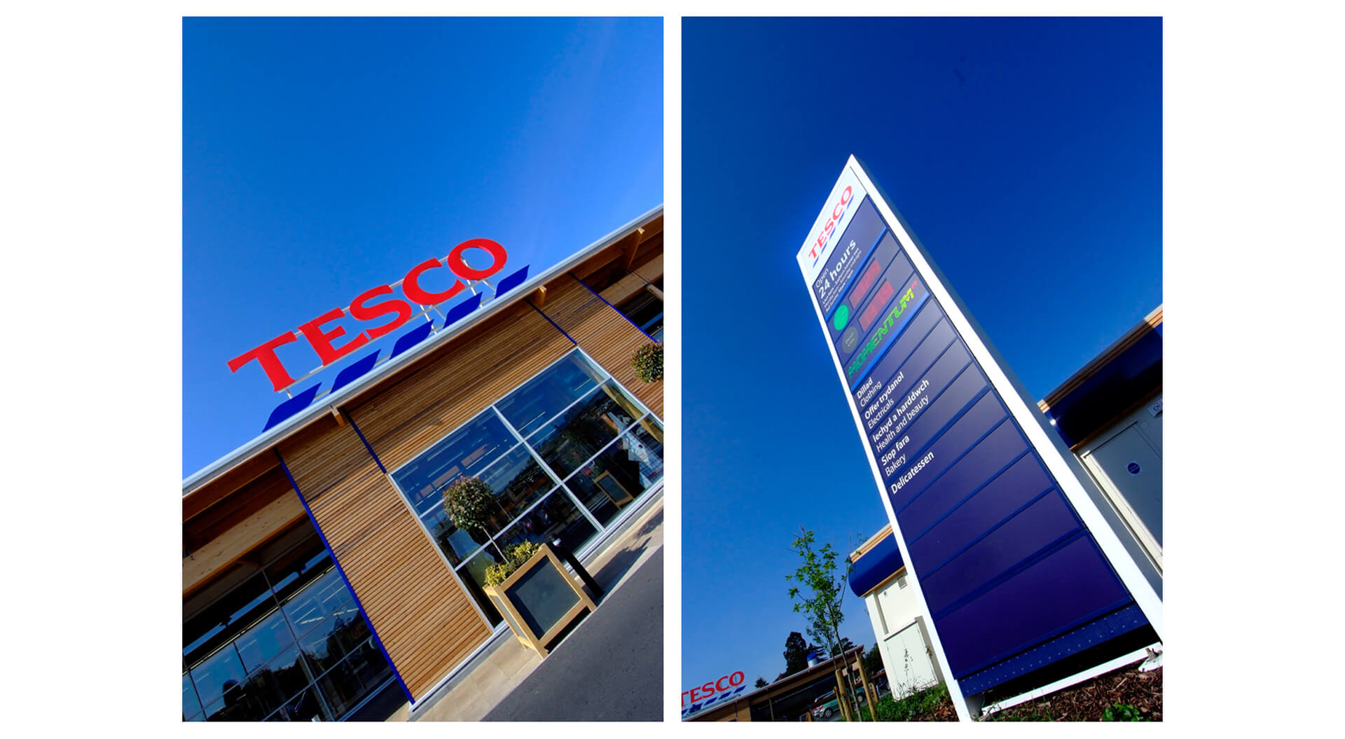 Tesco supermarket welshpool store exterior signage and branding