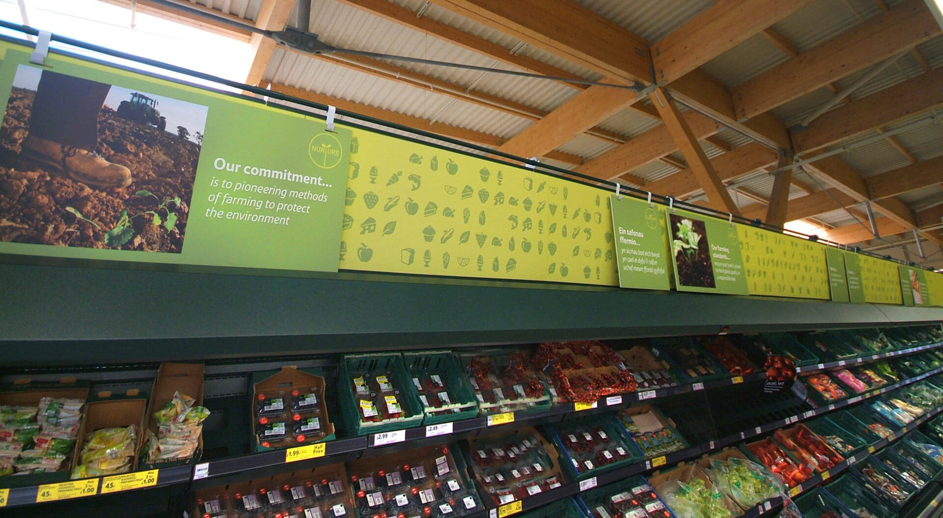 Tesco supermarket welshpool fruit and vegetable merchandising system and graphic communications