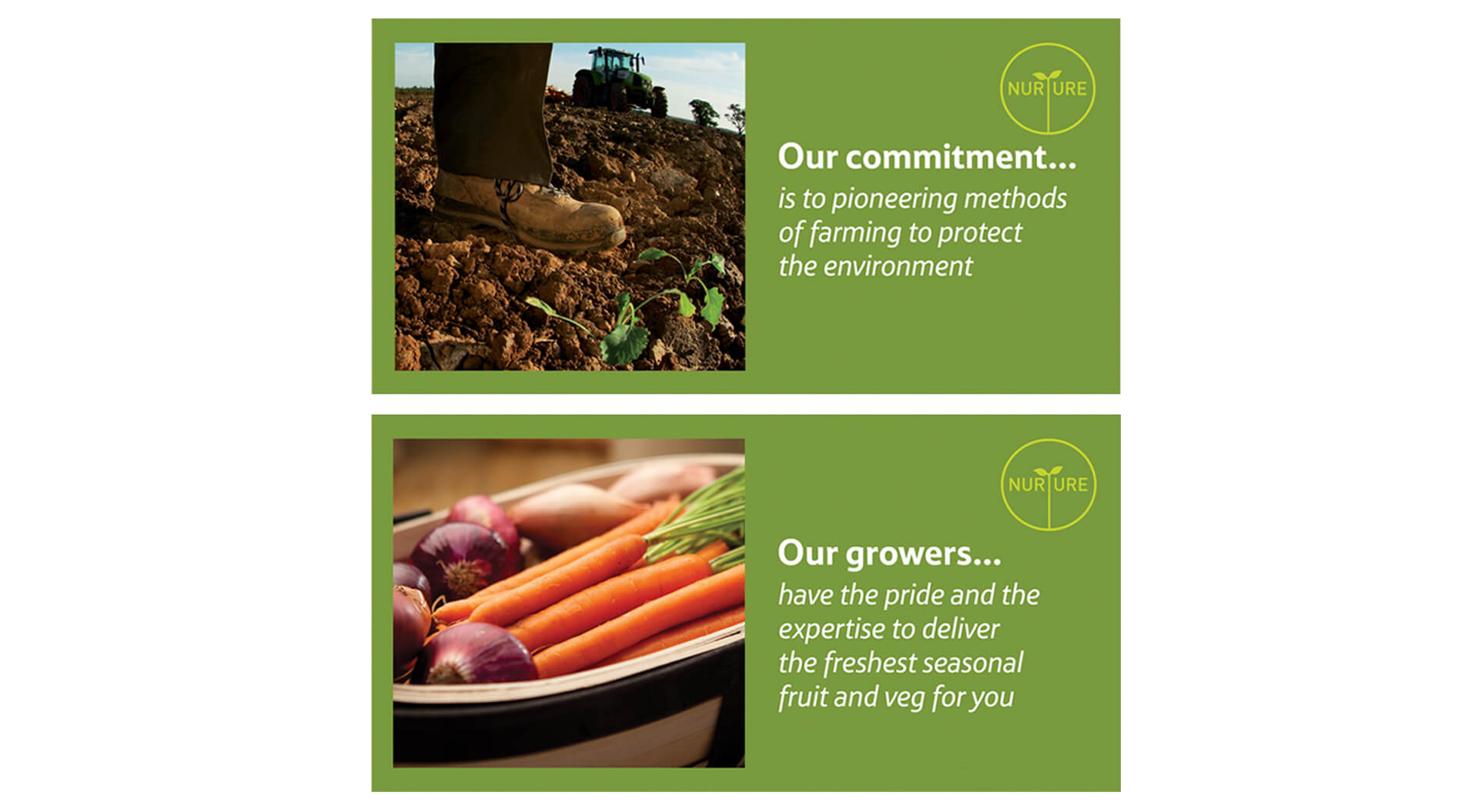 Tesco supermarket fruit and vegetable  graphic communications for commitment to hthe environment and farmers