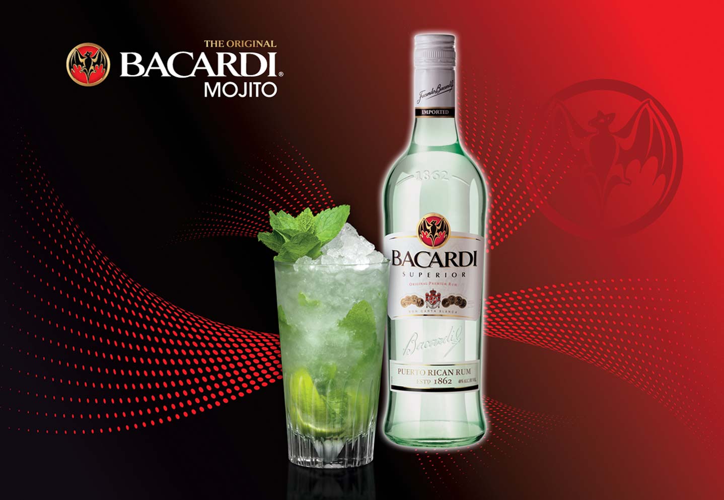 Innovative poster design and merchandising display Bacardi Mojito