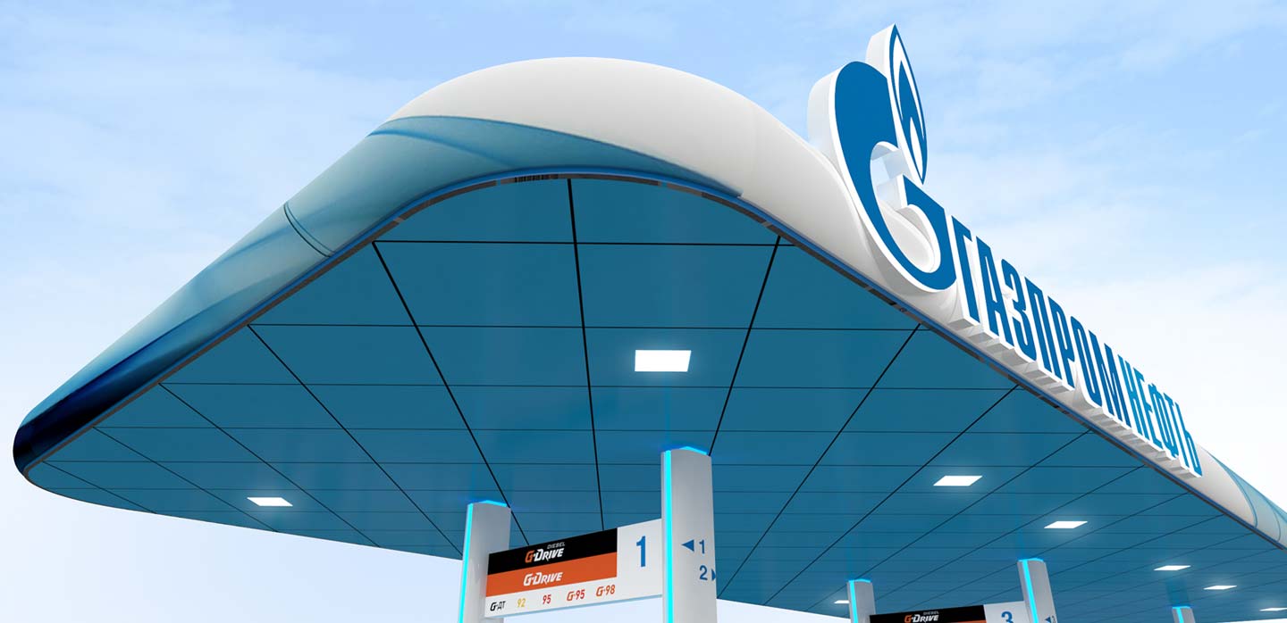 GazpromNeft new branding and canopy concept designed by CampbellRigg
